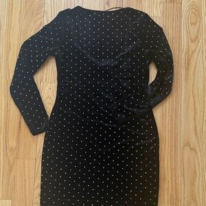 New H&M Black Bodycon Velvet Low Back Dress with Silver Rhinestones Studs